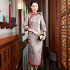 Xiyue Chinese style traditional intangible cultural heritage Song brocade mulberry silk cheongsam dress high-end handmade banquet evening dress Autumn New Year picture color XL (weight 115~125)