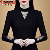 Woodpecker black long-sleeved shirt versatile 2025 beautiful outer wear half turtleneck mesh bottoming shirt warm autumn and winter plus velvet thickening black style regular XL recommended 110-120 pounds