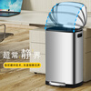 KUK stainless steel trash can large foot with cover kitchen living room home hotel commercial office building 50L sand steel silver