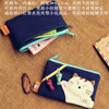 SHU GUO ER Korean cute cartoon cat mini fabric short coin purse women's zipper coin bag small wallet blue small single cat car double pendant two layers