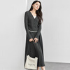 Shandubila Lazy Style Knitted Sweater Set Women's Autumn and Winter Two-piece Top Slimming Skirt Two-piece Set Dark Gray XL