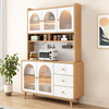 Muxituo sideboard integrated wall cabinet modern simple wine cabinet Japanese living room kitchen multi-functional storage storage cupboard 100*40*200 rounded corners three doors log + white