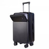 Kangaroo multifunctional front opening suitcase next day delivery small expandable trolley suitcase thickened leather suitcase front opening zipper style / obsidian black + rear cup holder 20 inches carry-on case + charging port + expandable