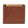 Fossil luxury fashion brand women's wallet brown embossed Logan small leather bi-fold short card slot ID compartment 6 Brown/Gold os