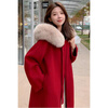 Oudihui 2025 new autumn and winter red woolen coat for women thickened large fur collar woolen coat mid-length coat for women red S