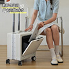 Ouyao front-opening suitcase, multifunctional small light business trolley case, can be put on the plane with side opening for computer suitcase, high-grade gray, USB charging port + rear water cup holder, 18-inch horizontal style/free checked boarding case