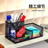 COMIX Classic Metal Grid Pen Holder Multifunctional Three-in-One Storage Box Three-Gate Office Desktop Storage Box Ornaments Office Supplies Black EB711