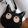 Kangaroo (KANGAROO) vegetable tanned cowhide cute cartoon cat retro halter neck coin purse key bank card earphone storage bag light brown