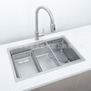 Zhonglang Japanese-style 304 stainless steel brushed embossed nano gray large single-slot thick edge stretch sink vegetable basin 7643 690X430 (double steps)