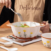 Person Mountain Chrysanthemum 9.5 double-ear soup bowl household high-looking small fresh ceramic large bowl anti-scalding screw noodle bowl with spoon