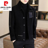 Pierre Cardin Men's Gold Mink Woolen Jacket Autumn and Winter New Woolen Coat Short Men's Casual Thickened Lapel Jacket Gray Cotton 4XL 160-175 catties