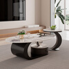 Yuelun Italian light luxury microcrystalline stone slate coffee table simple and modern 2025 new home living room small apartment high-end coffee table black frame + white drawer 120+50 (swan white)