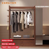 Shaochengke coat rack floor-standing household solid wood coat rack dressing mirror combination living room bedroom multi-functional fitting mirror storage rack walnut color-120cm (installation included)