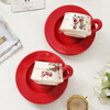 WOOCH Peace and Joy Wedding Gift Coffee Pair of Cups and Saucers Gift Box High-end Exquisite Luxury New Home Move-in Gift for New Year Peace and Joy Pair of Cups-Peace + Joy + Red Gift Box