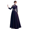 Late summer and early winter cheongsam evening dress for women 2023 summer new style banquet temperament choir slimming slim conductor performance navy blue L