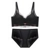 Modal Wireless New Small Breast Push Up French Lace Underwear Women's Secondary Breast Adjustment Bra Set Black S 32/70AB Through Cup Medium Thick