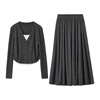 Shandubila Lazy Style Knitted Sweater Set Women's Autumn and Winter Two-piece Top Slimming Skirt Two-piece Set Dark Gray XL