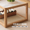 Genji Muyu solid wood glass coffee table designer log furniture small apartment size combination rattan small tea table solid wood color square table set (small square table + large square table) complete set