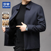 ROMON Light Luxury Wool Mulberry Silk Executive Jacket Men's Autumn and Winter Wool Coat Young and Middle-aged Casual Jacket Men's Navy L