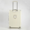 Pull-back suitcase trolley case aluminum frame travel back-to-school boarding case thickened compression code box cup holder leather suitcase rideable white cup holder side hook 26 inches long-distance travel