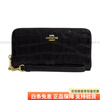 COACH 19 brand logo zipper closure crocodile embossed leather wallet small size women's black black