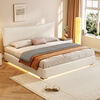 Dongxiong ultra-thin bedside leather bed adjustable small apartment cream style master bedroom soft bed high box storage translation bed ecological leather bed/encrypted silent ribbed frame 1500mm*2000mm frame structure