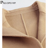 PALUOPO Autumn and Winter Hepburn style double-breasted lapel collar wool coat solid color belt waist slimming wool coat 45% wool 123 M 160/84A