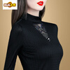 Early diameter half turtleneck bottoming shirt for women, autumn and winter 2025 new style plus velvet and thickened long-sleeved lace warm black top, black regular M