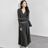 Shandubila Lazy Style Knitted Sweater Set Women's Autumn and Winter Two-piece Top Slimming Skirt Two-piece Set Dark Gray XL