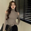 Zhou Xin's design high-necked bottoming shirt for women in spring and autumn with a high-end feel, a slim-fitting off-shoulder top, a fashionable long-sleeved T-shirt, burgundy S