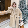 Guixue Ge Hooded Horn Button Lamb Wool Jacket Women's Autumn and Winter 2025 New Mid-Length Fur One-piece Creamy College Style Beige S (85-105 Jin)