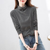 Demana (dme) super elastic striped half turtleneck comfortable striped bottoming shirt for women with top and bottoming shirt for women, black L