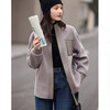 Demana Fashionable Urban Winter Casual Stand Collar Loose Patch Pocket Imitation Shearling Jacket Women's Short Smoke Gray M