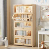Moridi pine bookcase with flip-up transparent door student book storage cabinet multi-layer floor-to-ceiling solid wood bookshelf toy storage cabinet unpainted pine healthy solid wood bookcase five-layer 80 long flip door design