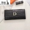 Kangaroo 2025 New Genuine Leather Crocodile Pattern Wallet Women's Long Simple Mobile Phone Wallet Soft Leather Folding Large Capacity Wallet High-end Gift Box Crocodile Pattern Black