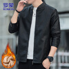 ROMON Jacket Leather Men's Autumn and Winter Jacket Men's Casual Versatile Motorcycle Men's Top Black Velvet XL