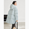 Dialogue Soufflé Puff Down Jacket Women's Mid-Length 2025 Winter New High-Filled Velvet Super Nice-Looking Hooded Jacket Eggshell Blue S