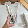 Cute puppy stainless steel chopsticks fork spoon set student portable eating spoon tableware for home use spoon + wooden chopsticks (transparent box)