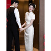 She plays the new Chinese style champagne color daily all-inclusive cheongsam toast dress bridal dress certificate registration female engagement dress champagne color M