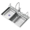 TOTO5MM embossed SUS304 stainless steel primary color large single-slot household kitchen sink multi-functional under-counter dishwashing basin 75*46 luxury (four-speed rain shower)