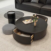 Qingziyou high-end slate coffee table living room light luxury coffee table size apartment household table gray glass round modern simple coffee table black cabinet black slate single coffee table single drawer 70CM