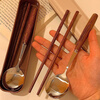 Vinoa sugar-colored chicken wing wood cylindrical wooden handle chopsticks spoon students and office workers bring their own three-piece portable tableware set when going out #ins caramel color-round wooden handle #round spoon + wooden chopsticks come with a storage box
