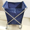 Linen Cart Stainless Steel Folding Room Service Trolley Clothes Storage Cart Linen Frame Hotel Thickened Conical Blue Cloth Bag