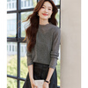Shangjing Autumn Fashion Versatile Slightly Transparent Long-Sleeved Women's Bottoming Top Lace Half Turtle Collar Top Starry Sky Gray L