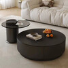 Qingziyou high-end slate coffee table living room light luxury coffee table size apartment household table gray glass round modern simple coffee table black cabinet black slate single coffee table single drawer 70CM