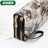 Yunluo Chinese Valentine's Day Cartoon Double Zipper Wallet Bear Print Large Wallet Women's Long Wallet Small Fresh Clutch Black Green 20X4.5X10.5
