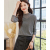 Shangjing Autumn Fashion Versatile Slightly Transparent Long-Sleeved Women's Bottoming Top Lace Half Turtle Collar Top Starry Sky Gray L