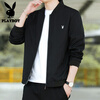 Playboy New Men's Jacket Spring and Autumn Jacket Men's Casual Slim Top Thin Breathable Baseball Uniform Work Wear Trendy and Versatile 2030 Black (Spring and Autumn Style) XL 120-135 Jin