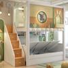 Lukashi children's solid wood double-layer bunk bed, high and low bunk bed for boys and girls, princess bed, same width and high guardrail bed, loft bed + high box + ladder cabinet + 2 mattresses 1.35*1.9 meters (same width as top and bottom)