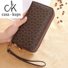 Casa-kups Genuine Leather Long Clutch Women's Mobile Phone Bag 2025 New Large Capacity Fashionable High-end Money Arrow Pattern Brown-Double Zipper